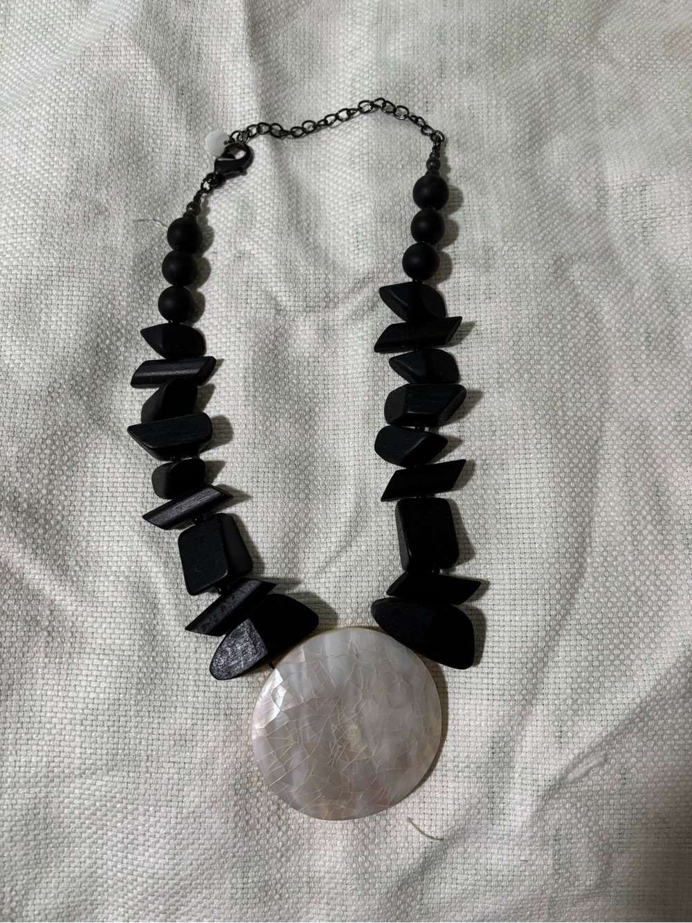 Chico's Black Beaded Necklace with Iridescent Mother-of-Pearl Disc